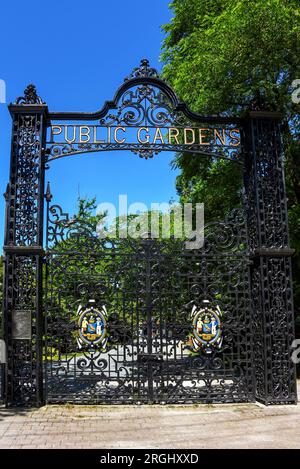 Porta ai giardini pubblici di epoca vittoriana formalmente istituiti nel 1867, ad Halifax, Canada Foto Stock