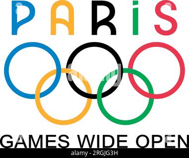 Ucraina, Charkiv - 2 agosto 2023. Parigi, Francia, 2024 Olimpiadi estive logo ufficiale. Illustrazione vettoriale dei giochi olimpici. Illustrazione Vettoriale