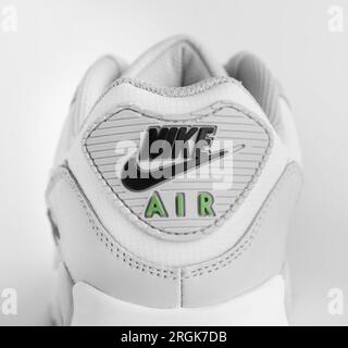 Istanbul, Turchia - 12 aprile 2023: Scarpe Nike Air Max 90 GTX su sfondo bianco. Scarpe GORE-TEX di colore bianco e grigio. Foto Stock