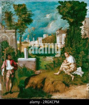 Giorgio Barbarelli da Castelfranco detto Giorgione, la tempesta, dipinto ad olio su tela, intorno al 1505 Foto Stock