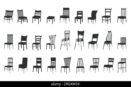 Divani e sedie in legno. Sedie sagome illustrazione vettoriale. Set di mobili per un soggiorno o un ufficio. Divano, poltrona. Illustrazione Vettoriale