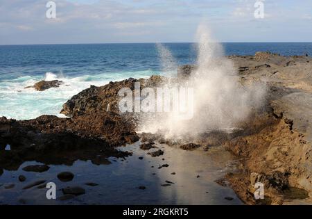 Blowhole a Bañaderos (Arucas). Blowhole è simile a un geyser ed è legato alla presenza di grotte marine. Gran Canaria, Las Palmas, Isole Canarie, Foto Stock