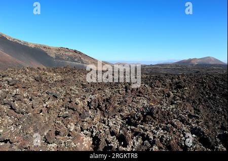 Flusso di lava AA nel Parco naturale di Los Volcanes, Isola di Lanzarote, Las Palmas, Isole Canarie, Spagna. Foto Stock
