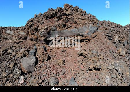 Flusso di lava AA nel Parco naturale di Los Volcanes, Isola di Lanzarote, Las Palmas, Isole Canarie, Spagna. Foto Stock