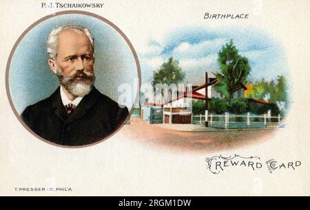 Pyotr Ilyich Tchaikovsky (1840-1893), compositore russo, ritratto testa e spalle, cartolina a colori illustrata, artista Unidentified, T. Presser Company, Philadelphia Foto Stock