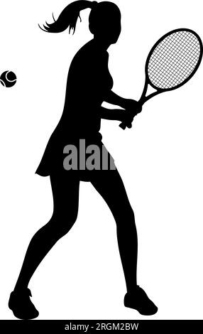 Donna tennista in azione silhouette. illustrazione vettoriale Illustrazione Vettoriale