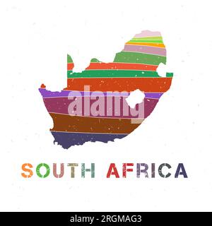 Progettazione di mappe per il Sudafrica. Forma del paese con bellissime onde geometriche e texture grunge. Illustrazione vettoriale artistica. Illustrazione Vettoriale