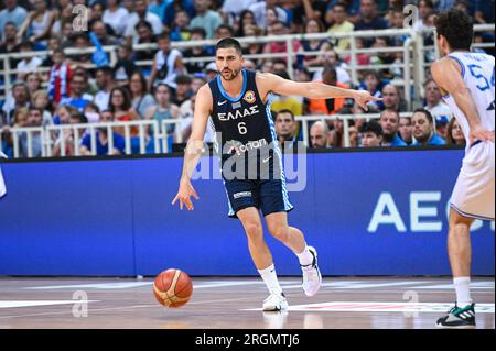 Atene, Lombardia, Grecia. 10 agosto 2023. 13 LEFTERIS BOCHORIDIS di Grecia durante la partita del torneo Egeo Acropoli tra Grecia e Italia allo Stadio Oaka il 10 agosto 2023, ad Atene, Grecia. (Immagine di credito: © Stefanos Kyriazis/ZUMA Press Wire) SOLO USO EDITORIALE! Non per USO commerciale! Foto Stock