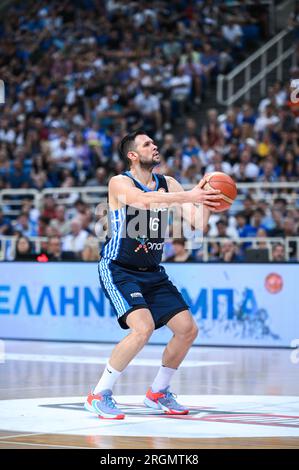 Atene, Lombardia, Grecia. 10 agosto 2023. 16 KOSTAS PAPANIKOLAOU DI Grecia durante la partita del torneo Egeo Acropoli tra Grecia e Italia allo Stadio Oaka il 10 agosto 2023 ad Atene, Grecia. (Immagine di credito: © Stefanos Kyriazis/ZUMA Press Wire) SOLO USO EDITORIALE! Non per USO commerciale! Foto Stock