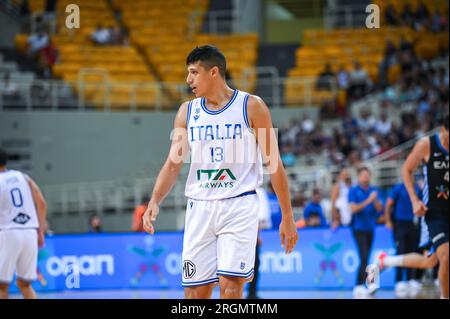 Atene, Lombardia, Grecia. 10 agosto 2023. 13 L'italiano SIMONE FONTECCHIO durante la partita del Torneo Egeo Acropoli tra Grecia e Italia allo Stadio Oaka il 10 agosto 2023, ad Atene, Grecia. (Immagine di credito: © Stefanos Kyriazis/ZUMA Press Wire) SOLO USO EDITORIALE! Non per USO commerciale! Foto Stock