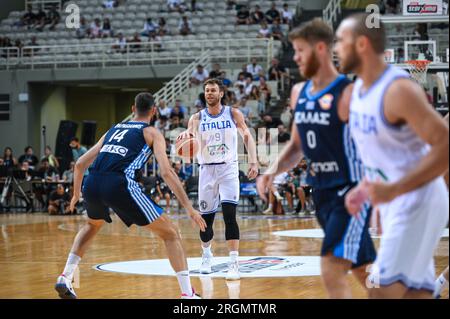 Atene, Lombardia, Grecia. 10 agosto 2023. 9 NICOLO' MELLI d'Italia durante la partita del Torneo Egeo dell'Acropoli tra Grecia e Italia allo Stadio Oaka il 10 agosto 2023, ad Atene, Grecia. (Immagine di credito: © Stefanos Kyriazis/ZUMA Press Wire) SOLO USO EDITORIALE! Non per USO commerciale! Foto Stock