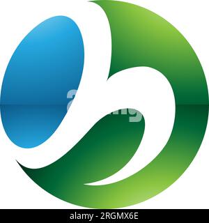 Icona a forma di lettera H circolare lucida blu e verde su sfondo bianco Illustrazione Vettoriale