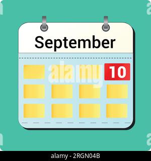 Calendario disegno vettoriale, data 10 settembre sulla pagina Illustrazione Vettoriale