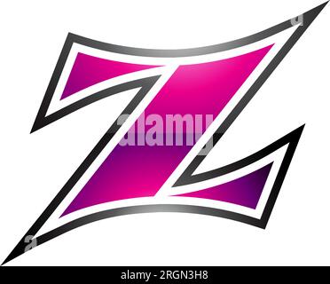Icona lettera Z ad arco lucida magenta e nero su sfondo bianco Illustrazione Vettoriale