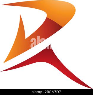 Icona lettera R lucida arancione e rosso con punta a punta di pollice su sfondo bianco Illustrazione Vettoriale