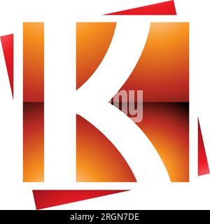 Icona a forma di lettera K quadrata lucida arancione e rosso su sfondo bianco Illustrazione Vettoriale