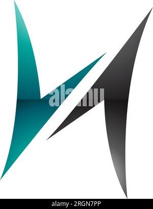 Icona lettera H a forma di freccia lucida verde e nero persiano su sfondo bianco Illustrazione Vettoriale