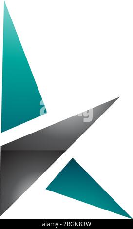Icona lettera K lucida verde persiano e nero con triangoli su sfondo bianco Illustrazione Vettoriale