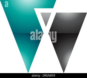 Icona lettera W lucida verde persiano e nero con triangoli su sfondo bianco Illustrazione Vettoriale