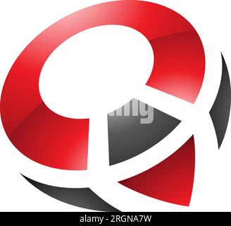 Icona lettera Q a forma di bussola lucida rossa e nera su sfondo bianco Illustrazione Vettoriale