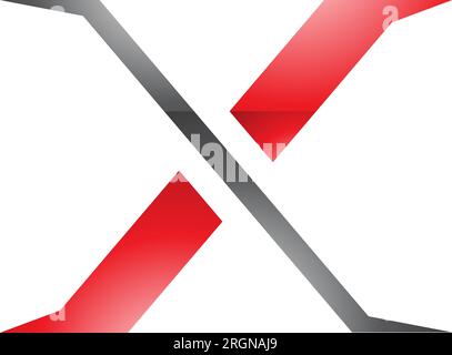 Icona a forma di lettera X lucida a punta Pointy rossa e nera su sfondo bianco Illustrazione Vettoriale