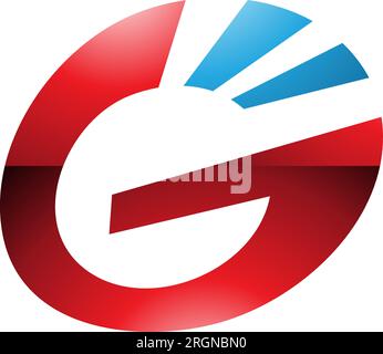 Icona G ovale a righe lucide rosse e blu su sfondo bianco Illustrazione Vettoriale