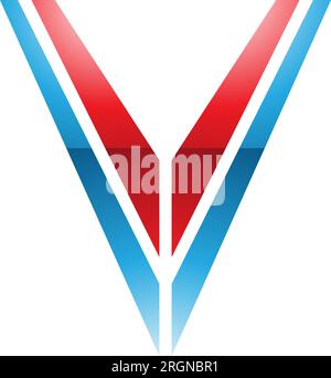 Icona a forma di lettera V a strisce lucide rosse e blu su sfondo bianco Illustrazione Vettoriale
