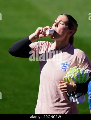 L'inglese Mary Earps durante una sessione di allenamento al Central Coast Stadium, Gosford, Australia. Data immagine: Venerdì 11 agosto 2023. Foto Stock