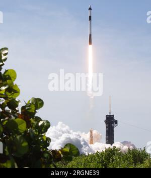 Reportage: Axiom Mission 1 (aprile 2022) - Un razzo SpaceX Falcon 9 che trasporta la navicella spaziale Crew Dragon della compagnia viene lanciato sulla Axiom Mission 1 (Ax-1) alla stazione spaziale Internazionale, venerdì 8 aprile 2022, al Kennedy Space Center della NASA in Florida. Foto Stock