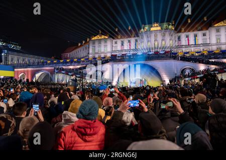 Reportage: Joe Biden Visit to Poland (2023) - il presidente Joe Biden fa osservazioni, martedì 21 febbraio 2023, al Castello reale di Varsavia, Polonia. Foto Stock