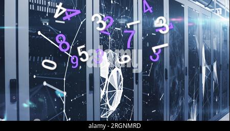 Immagine della modifica di numeri, connessioni, rete e luci sui server Foto Stock