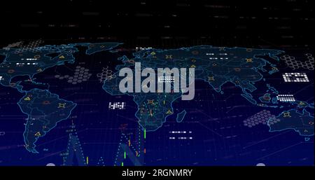 Immagine dei marcatori e dell'elaborazione dei dati sulla mappa mondiale Foto Stock