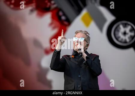 Gothenburg, Svezia. 10 agosto 2023. DEVO si esibisce al festival Way Out West di Slottsskogen a Gothenburg, Svezia, il 10 agosto 2023. Foto: Björn Larsson Rosvall/TT/code 9200 credito: TT News Agency/Alamy Live News Foto Stock