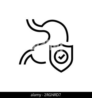 Icona intestino sano protetto. Concetto di simbolo di protezione del sistema digestivo isolato su sfondo bianco. Illustrazione vettoriale Illustrazione Vettoriale