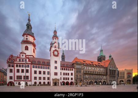 Chemnitz, Germania - settembre 06. 2022: La mattina presto presso il vecchio municipio di Chemnitz Foto Stock