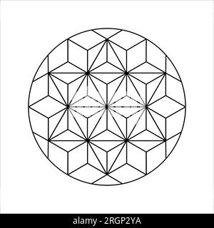 Libro da colorare geometrico con decorazioni a triangolo rotonde e design mandala Illustrazione Vettoriale