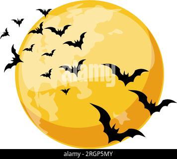 Cartoni animati luna notturna arancione e pipistrelli Illustrazione Vettoriale
