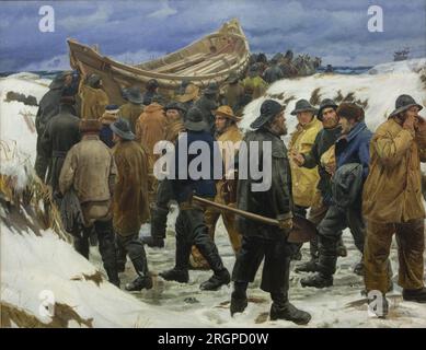 La scialuppa di salvataggio viene condotta attraverso le dune 1883 da Michael Peter Ancher Foto Stock