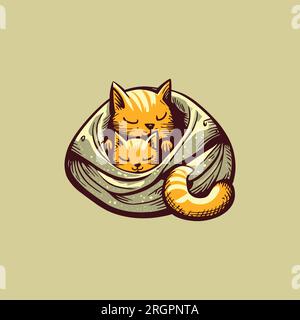 I gatti dormono in una coperta di illustrazione vettoriale in stile fumetto Illustrazione Vettoriale