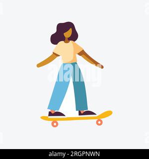 Ragazza che guida un'illustrazione vettoriale piatta da skateboard Illustrazione Vettoriale