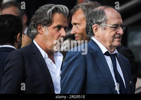 Il presidente della French Football Ligue (LFP) Vincent LABRUNE e l'ex presidente della French Football Federation (FFF) Noel LE GRAET durante la UEFA Champions League, gruppo H partita di calcio tra Paris Saint-Germain e Juventus FC il 6 settembre 2022 allo stadio Parc des Princes di Parigi, Francia - foto Matthieu Mirville / DPPI Foto Stock