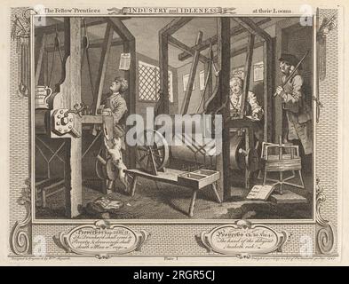 Piatto 1, The Fellow 'Prentices at Their Looms 1747 di William Hogarth Foto Stock