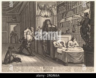 Hudibras and the Lawyer (dodici grandi illustrazioni per Hudibras di Samuel Butler, tavola 12) febbraio 1725–26 di William Hogarth Foto Stock