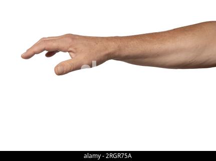 una mano maschile con il palmo in basso su uno sfondo trasparente Foto Stock