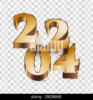 2024 in stile oro e 3D isolato su sfondo trasparente. Buon anno 2024 Design Illustrazione Vettoriale