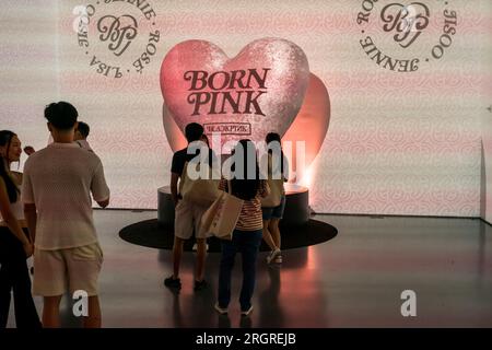 Centinaia di fan Blackpink affollano il pop-up Blackpink e American Express "Born Pink" a Chelsea mercoledì 9 agosto 2023. Alle fan del gruppo femminile sudcoreano è stata data l'opportunità di acquistare odles di merch Blackpink in un'esperienza di shopping in negozio dedicata. (© Richard B. Levine) Foto Stock