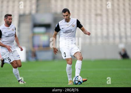 Cracovia, Polonia. 7 agosto 2023. Roman Yakuba di Puszcza Niepolomice visto durante la partita di calcio polacca della PKO Ekstraklasa League 2023/2024 tra Puszcza Niepolomice e Stal Mielec allo stadio Cracovia. Punteggio finale; Puszcza Niepolomice 1:0 Stal Mielec. (Foto di Grzegorz Wajda/SOPA Images/Sipa USA) credito: SIPA USA/Alamy Live News Foto Stock