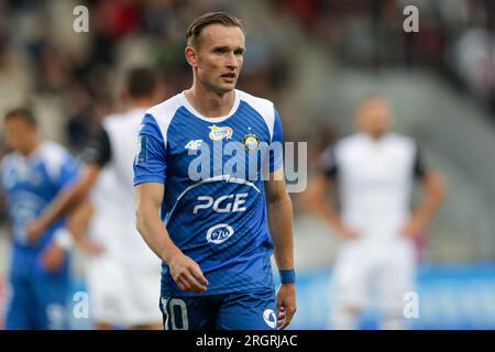 Cracovia, Polonia. 7 agosto 2023. Maciej Domanski di Stal Mielec visto durante la partita di calcio polacca PKO Ekstraklasa League 2023/2024 tra Puszcza Niepolomice e Stal Mielec allo stadio Cracovia. Punteggio finale; Puszcza Niepolomice 1:0 Stal Mielec. (Foto di Grzegorz Wajda/SOPA Images/Sipa USA) credito: SIPA USA/Alamy Live News Foto Stock