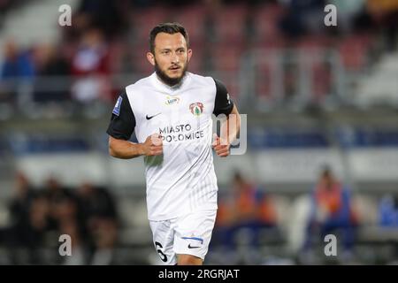 Cracovia, Polonia. 7 agosto 2023. Michal Walski di Puszcza Niepolomice visto durante la partita di calcio polacca della PKO Ekstraklasa League 2023/2024 tra Puszcza Niepolomice e Stal Mielec allo stadio Cracovia. Punteggio finale; Puszcza Niepolomice 1:0 Stal Mielec. (Foto di Grzegorz Wajda/SOPA Images/Sipa USA) credito: SIPA USA/Alamy Live News Foto Stock