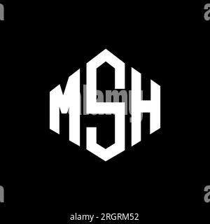 Logo MSH Letter con forma poligonale. Design con logo a forma di cubo e poligono MSH. Modello con logo vettoriale esagonale MSH in bianco e nero. MSH monogr Illustrazione Vettoriale